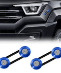 Universal Car Bumper Quick Release Fastener Kit With Stainless Steel Bolts, Blue Finish, shown installed on vehicle bumper