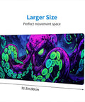 Neon Cthulhu Monster Extended Desk Pad For Gaming And Work, Extra Large 31.5 by 11.8 inches, featuring vivid tentacle design.