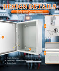 Outdoor Electrical Box 20x16x8 In NEMA 4X Weatherproof Enclosure IP66 Waterproof Lockable Junction Box with design details