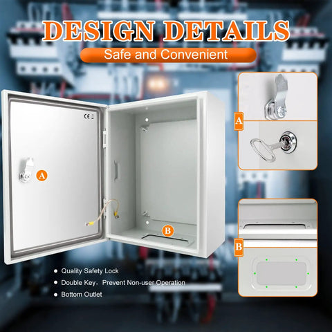 Outdoor Electrical Box 12 By 12 By 8 Inches NEMA 4X Steel Enclosure Waterproof Lockable Junction Box Built From 1.5mm Cold Rolled Steel with lock detail