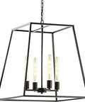 Oil Rubbed Bronze 21-Inch 4-Light Modern Iron Chandelier With Angled Cage Lantern For Entryway, Sleek Minimalist Design