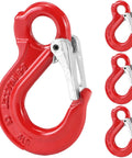 Clevis Slip Hook G80 Rotary Eye Hoist Hook With Lock For Safe Lifting, 4 Pack, red heavy-duty forged steel rigging hardware.