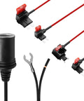Fuse Tap Kit With 14 Inch 12V Female Cigarette Lighter Socket Hardwired Battery Direct Wire Harness components displayed