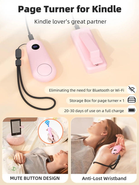 Pink magnetic Kindle holder with page turner, cozy pillow stand, adjustable phone holder, suction base for reading in bed