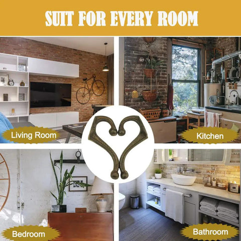 Built Dang Tough Rustic Cast Iron Wall Hooks Heavy Duty Farmhouse Coat Hangers Durable Vintage Hanging Hardware Set Of Five For Entryways And Closets With Upgraded Style shown in living room, kitchen, bedroom, and bathroom settings.