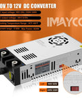 Beefy 110V To 12V DC Power Converter For Diesel Heaters Up To 600W 50A Peak Adjustable Output shown with voltage specs