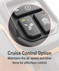 Close-up of cruise control buttons on Leaf Blaster 350iB Cordless Leaf Blower Kit With 200 MPH 800 CFM Brushless Motor