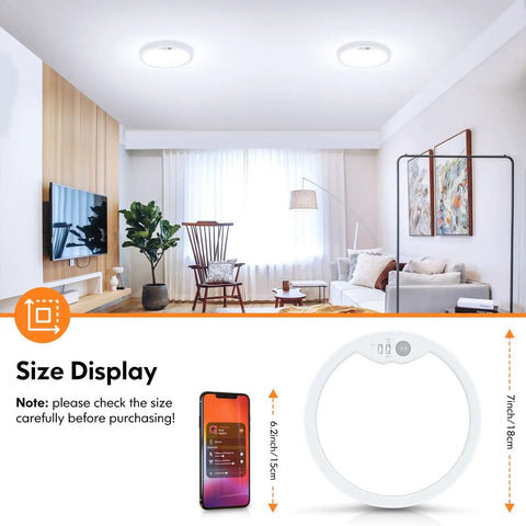 Installed Two Pack Motion Sensor LED Ceiling Light 7 Inch 15W Flush Mount With Selectable Color Temps in a living room