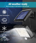 Go To Outdoor Solar Wall Light With Motion Sensor No Fuss 56 LED IP54 Waterproof showing heat, rain, and frost resistance