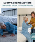 Bed Alarm System For Seniors With Wireless Sensor Pad And Pager Fall Prevention For Dementia Care, Long Range Alerts, Custom Volume Or Vibration, No Fuss Tool Free Setup, Easy Caregiver Monitoring, Peace Of Mind, woman helping senior near bed