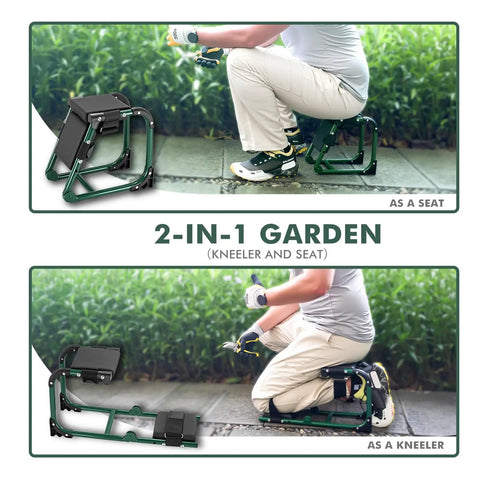 Foldable Garden Kneeler Seat With Adjustable Kneeling Pad And Soft Cushion for Easy Gardening, supports up to 350 lbs, ergonomic
