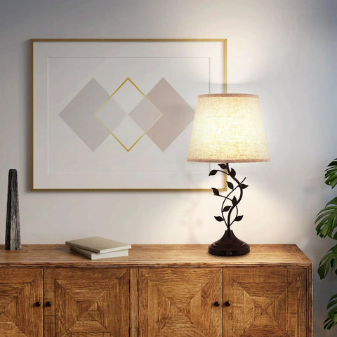 Vintage Tree Branch Base Table Lamp With Beige Shade USB A And USB C Charging Ports Tall Bedroom End Table Lamp For Bedside Or Living Room Retro Yet Modern Look That Elevates Any Decor