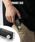 Person holding All-Band DSP Radio With Si4732 Chip For FM SW MW LW VHF CB Reception LSB USB Modes in pocket, pocket-sized view.