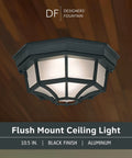Builder Cast Outdoor Flush Mount Ceiling Light Black 10.5 Inch Wide with frosted glass in aluminum housing for exterior use