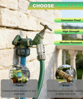 Image of Stainless Steel Garden Hose Quick Connect Fittings Set No Fuss Three Quarter Inch GHT Quick Connectors For Hoses And Sprayers Water Hose Quick Release Connectors Rust Resistant Five Piece installed on a garden faucet showing corrosion proof feature.