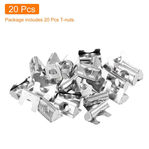 Heavy Duty M8 Roll In Spring T Nuts 20 Pcs Nickel Plated Carbon Steel for 3030 4040 aluminum tracks, silver finish.