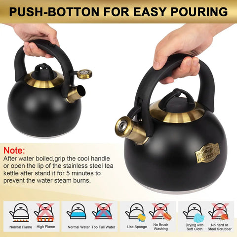Stovetop Tea Kettle Made From Food Grade Stainless Steel 3.1 Quart Whistling Water Kettle For Home And Kitchen With Thick Durable Body