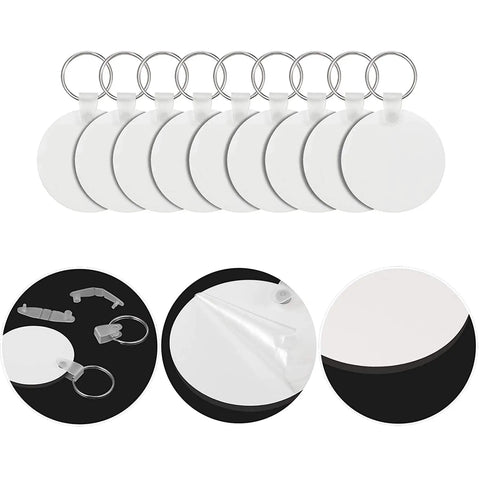 DIY Sublimation Keychains Set Double-Sided Heat Transfer Blanks, round shape with metal hardware and protective film