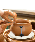 12 Inch Pottery Turntable Clamp For Ceramics in use, visible securing a clay pot on a turntable for precision trimming and shaping.
