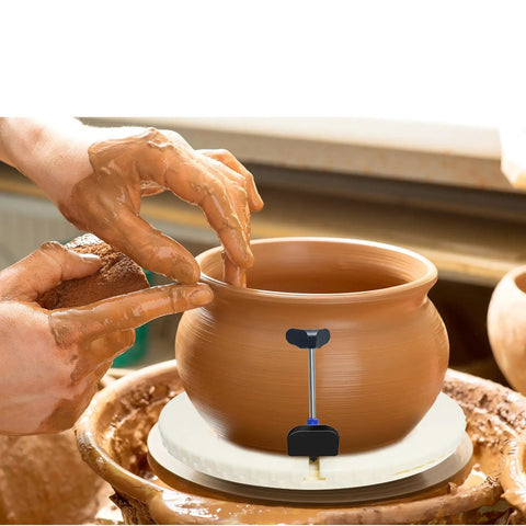 12 Inch Pottery Turntable Clamp For Ceramics in use, visible securing a clay pot on a turntable for precision trimming and shaping.