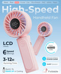 Handheld Portable Fan With 4000mAh USB Rechargeable Battery 180 Degree Foldable Mini Desk Fan in pink with LCD display