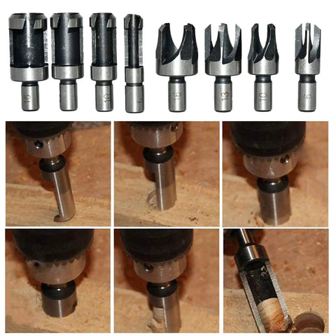 All In One Woodworking Drill Bit Set With Countersinks And Plug Cutters Hex Shank HSS 5 Flute 90 Degree Bits Three Point Countersink Bits