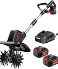 Cordless Electric Tiller For Gardening With Dual 4.0Ah Batteries, Total 8.0Ah Power, with battery charger and steel tines