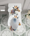 Elongated Toilet Seat for Bathroom with giraffe design, measuring 14.5" x 18.5", mounted on standard toilet.
