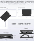 32 Inch Desk Converter K Series Sit To Stand Riser footprint with height adjustable feature, fits 'L' and standard desks