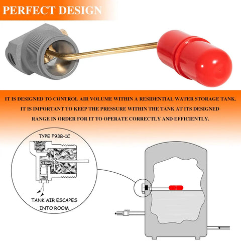 Deep Well Water Tank Air Volume Control Valve 1-1/4 In MNPT And 1/4 In PTF SAE Quick Install illustration with float mechanism