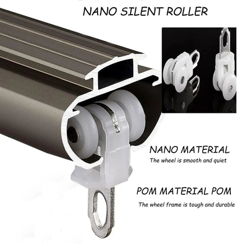 Double Curtain Rod Set Wall Mounted Heavy Duty Track With Silent Rollers, Sliding Drapery System For Windows, Gold Finish 1.8m, Ideal For Living Room Or Bedroom, Use Back Rod For Sheer Muslin And Front Rod For Blackout, silent roller track detail