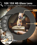 Close-up of jewelry under Desk Magnifying Glass With Light And Stand 10X 15X Zoom 4.2 Inch HD Lens Five LED Modes
