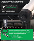 Rugged Coating Thickness Meter for Steel and Aluminum Structures, 0-3000µm Range, 0.001 Mil Resolution, External Probe, Fe/NFe Auto Detection, USB Data Export, Built for Inspectors, Contractors, and QC Pros On the Jobsite showing probe and meter