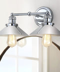 Lit Chrome 2 Light Industrial Farmhouse Vanity Light Wall Sconce With Metal Shade For Bathroom Mirror Kitchen Or Entryway LED Bulbs Included