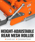 48 Inch Stone Burying Reverse Rotation Rotary Tiller With 3 Point Hitch Cat 1 Chain Drive PTO Shaft Included And Slip Clutch For 20 To 45 HP Tractors Ready To Go showing height-adjustable rear mesh roller.
