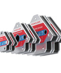 Premium Heavy Duty Welding Magnets Six Piece Set Adjustable Angle Holders with 25, 50, 75 lb capability for welding.