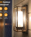 Dope Black And Gold Outdoor Wall Sconce Set Of 2, Modern Hardwired Exterior Lights shown in rain on front door wall