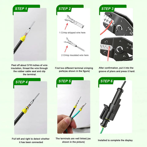 Ultimate 1500 Piece Waterproof Automotive Electrical Connector Kit With 87 Sets Of Weather Pack Terminals Plus Ratcheting Crimper Pliers And Storage Case For Your Hot Rod Or Daily Driver Needs. Crimping steps for waterproof wire terminals