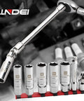 3/8 Inch Drive Spark Plug Socket Set 7 Piece SAE And Metric High Visibility 6 Point Sockets CR-V Steel Mirror Polished