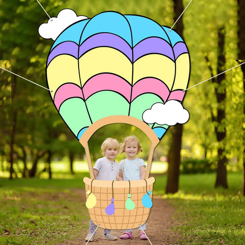 Party Ready Hot Air Balloon Photo Prop Backdrop For Travel Theme Parties And Photo Booths, Colorful Balloon Decor with kids