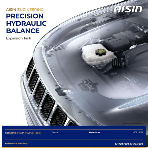 Premium Aftermarket Coolant Reservoir Expansion Tank With Cap in Toyota Highlander engine bay, showcasing durability and fit.