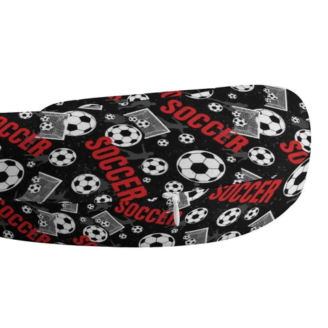 U Shaped Neck Pillow For Travel And Work with soccer pattern on durable polyester cover, ideal for long commutes.