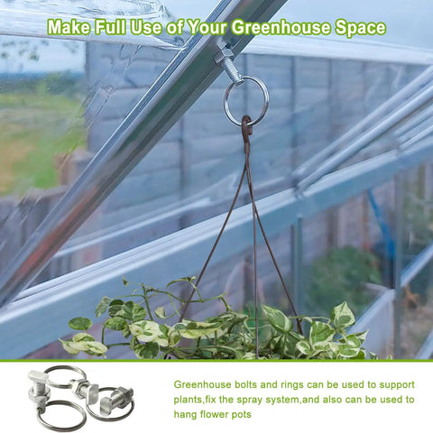 15 Pack Greenhouse Bolts And Rings With Aluminium Cropped Head Bolts And Nuts, Includes Plant Ties And Plant Hangers For Quick Fix Anchors In Channels, Best Spares Kit For New Installations And Repairs On Greenhouse Glazing Grooves 6.5mm To 10.5mm