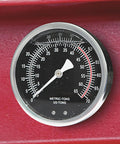 Close-up of gauge from 40-Ton Pneumatic Shop Press With Gauge And Winch Heavy-Duty H-Frame Steel Construction For Straightening And Pressing