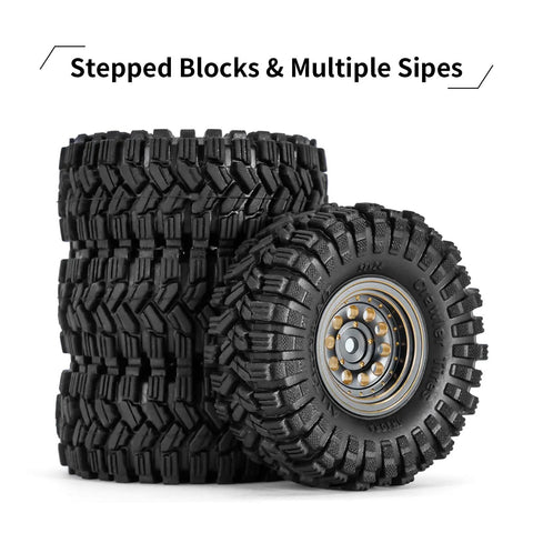 Beefed-Up Beadlock Wheel And Tire Set For Axial SCX24 AX24 TRX4M FCX24 1.0 Inch Brass CNC Machined With -2.65mm Offset