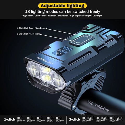 9000 Lumen Bike Headlight with High and Low Beams for Night Riding Ultra Bright Waterproof MTB Bicycle Light USB Rechargeable