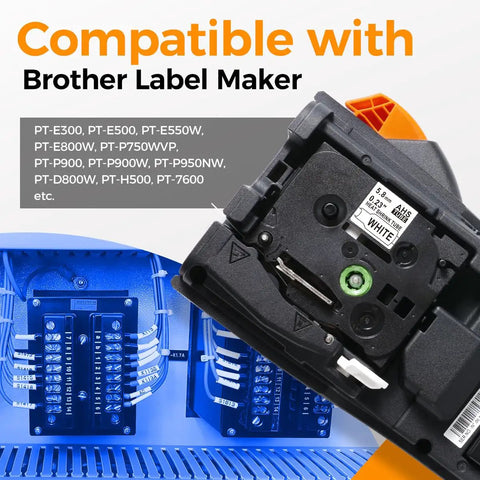 Top Shelf Performance Hse-211 Heat Shrink Label Tubes for Wire Cables showing compatibility with Brother Ptouch printers.