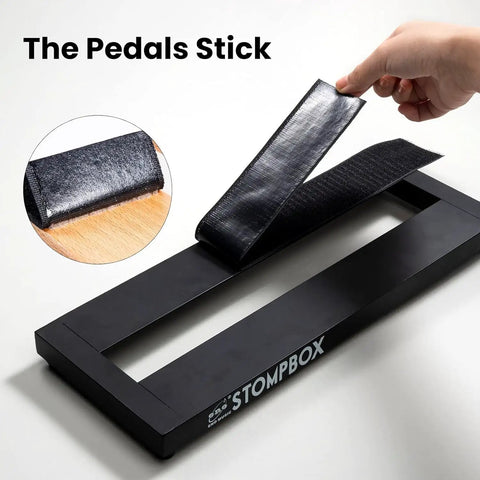 Guitar Pedalboard Velcro Mounting Tape 2m Long by 5cm Wide on black pedalboard frame, easy peel and stick