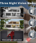 2K Outdoor Security Camera With 4MP HD Video And 360 Degree Pan Tilt Wireless 2.4G WiFi IP66 Weatherproof Motion Alerts showing night vision modes
