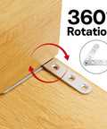 360 Degree Pivot Hidden Door Hinges Set installed in wooden cabinet, showing 304 stainless steel concealed hinge in use with rotation arrow.